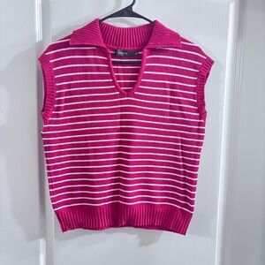 Zesica Women's Striped V-Neck Sweater - red and white